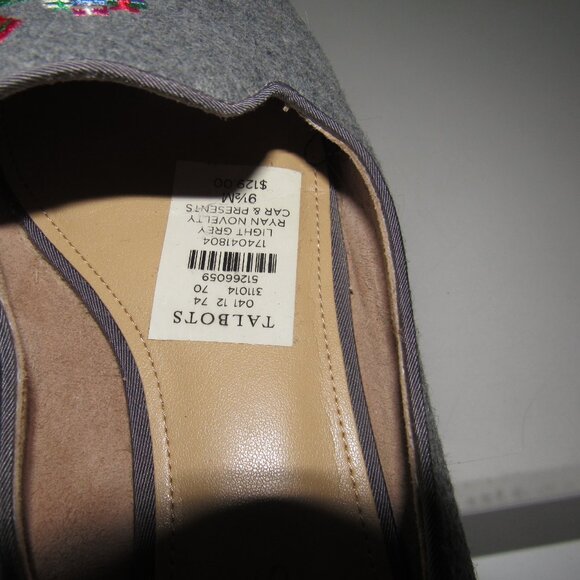 Talbots Light Grey Embroidered Flats – Holiday Design | Size 9.5M | Preppy Chic - Picture 7 of 9
